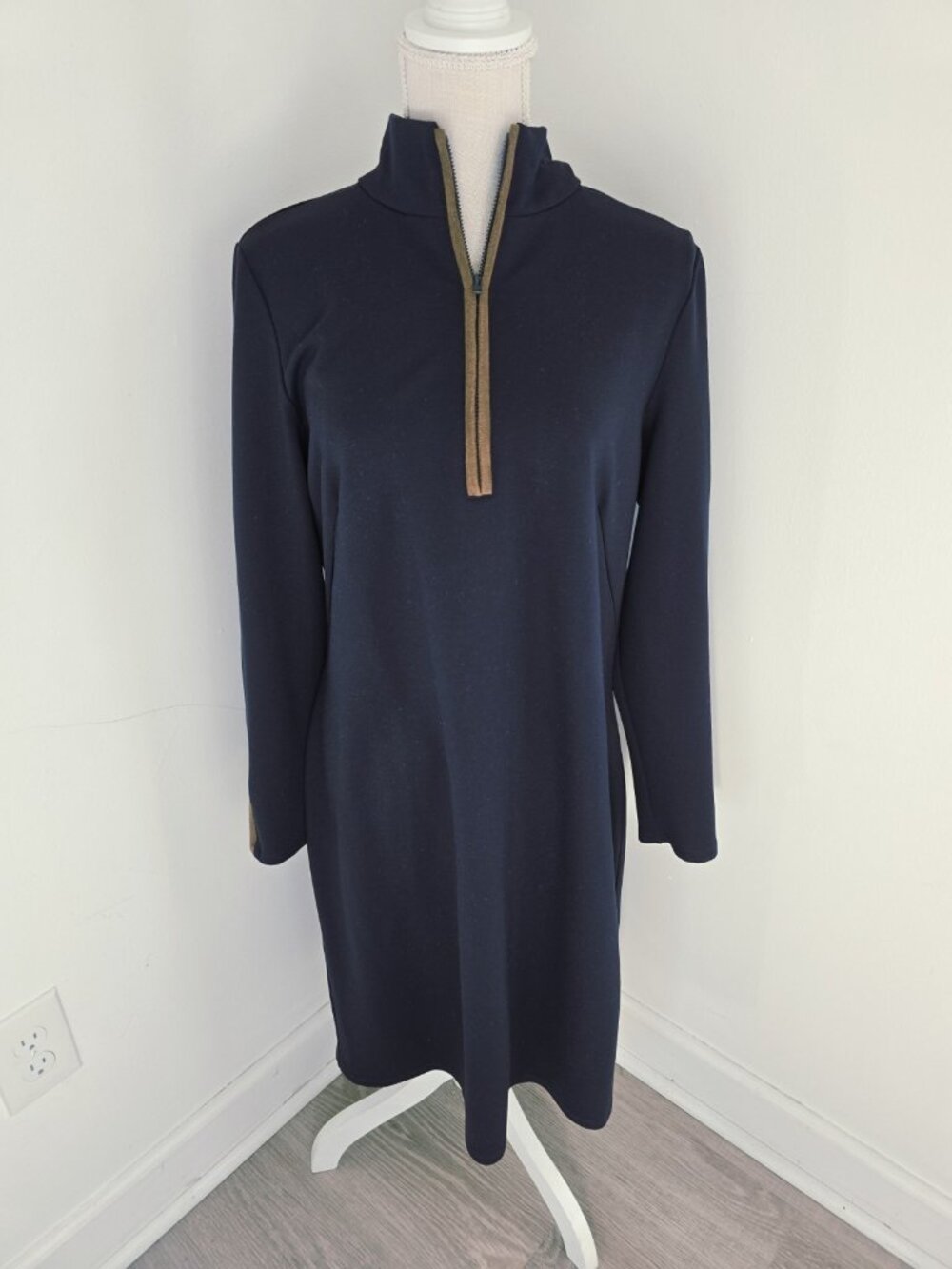Jude Connally Anna Dress Jude Ponte XL Navy Blue Long Sleeves Quarter Zip Shift - Picture 2 of 11
